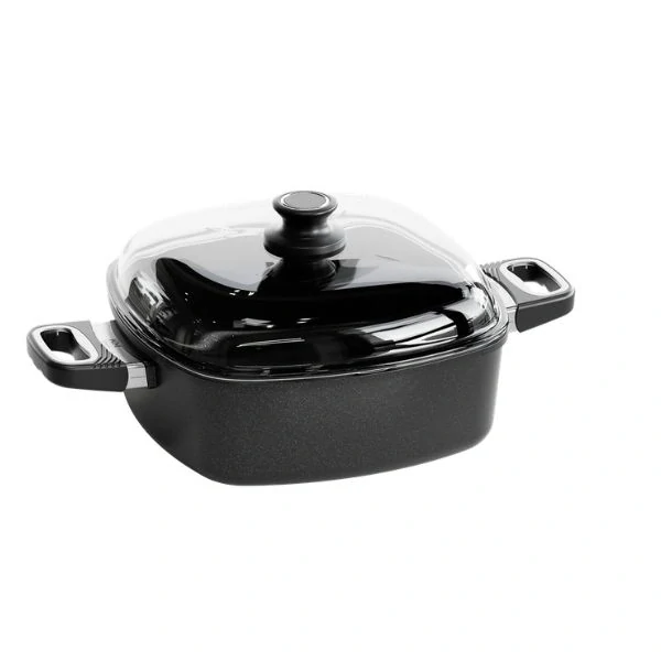 AMT Gastroguss BESTPAN LOTAN – titanový hranatý hrnec / pekáč 28 × 28 × 9 cm s víkem induction